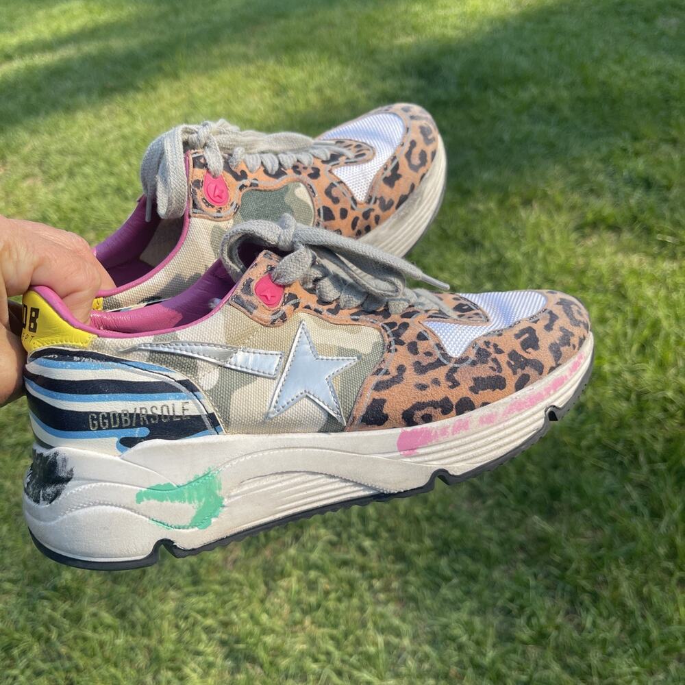 Golden Goose Women’s Multicolor Camouflage & Leopard Print Running Sneakers Sz36